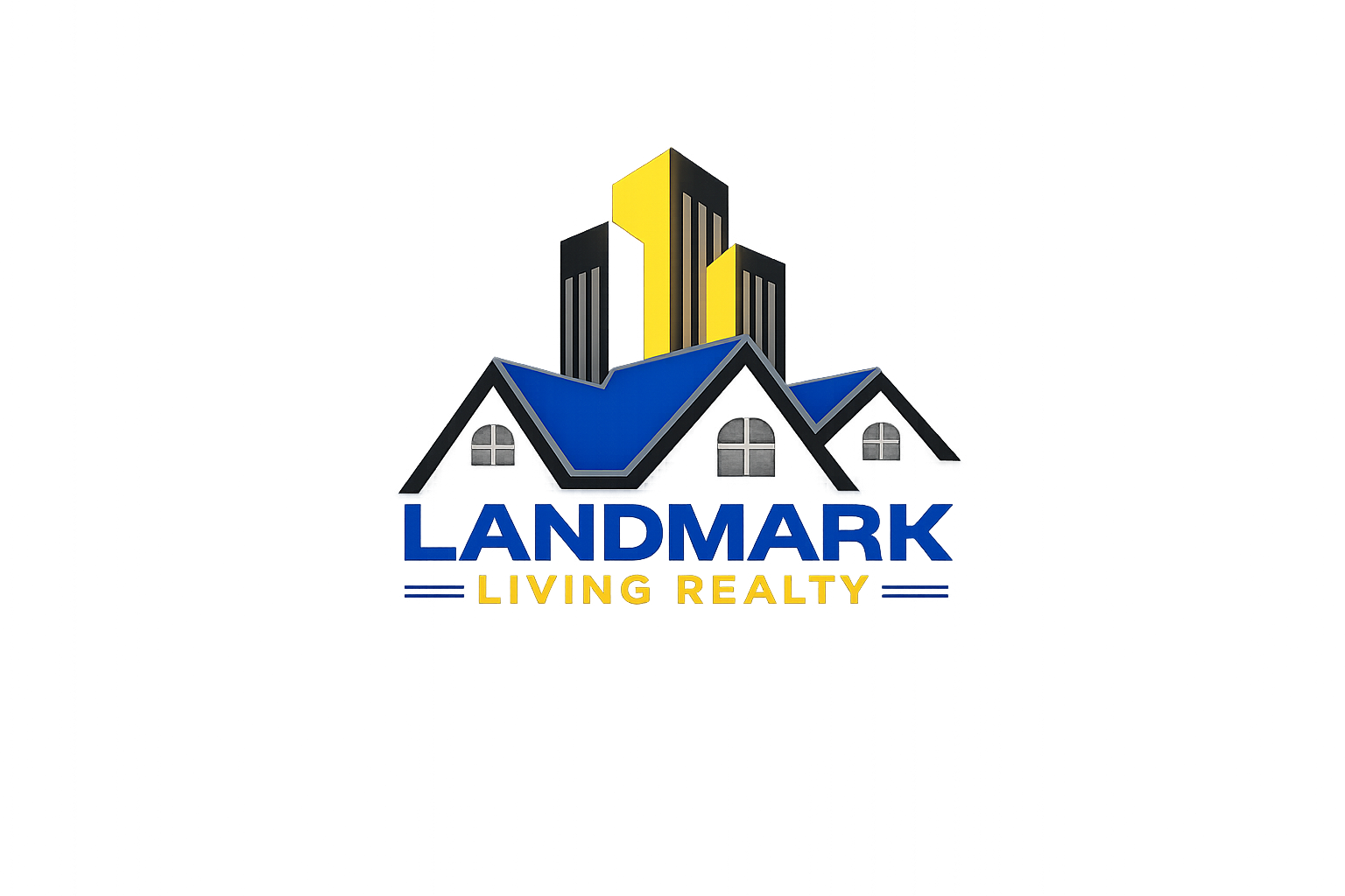 Landmark Living Realty logo featuring a Metro Atlanta skyline and homes, representing home renovation, real estate investment, and quality homes for sale.
